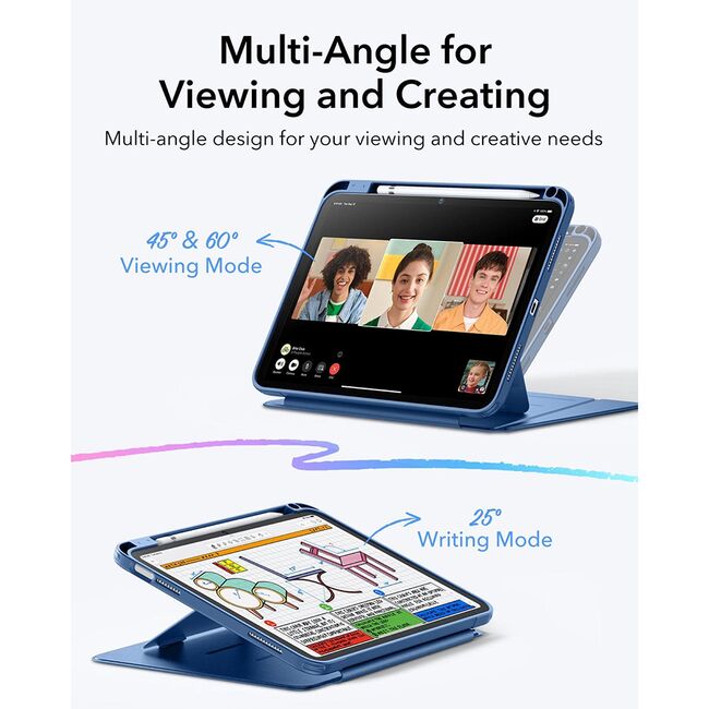 Husa pentru iPad 11 2025 ESR - Flip Hybrid Folio cu functie sleep / wake-up, tip stand si slot pentru stylus - Albastru