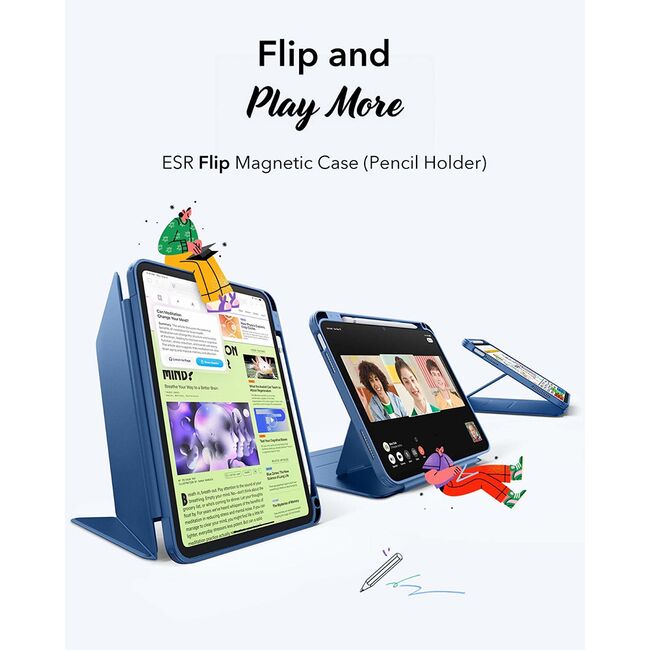 Husa pentru iPad 11 2025 ESR - Flip Hybrid Folio cu functie sleep / wake-up, tip stand si slot pentru stylus - Albastru