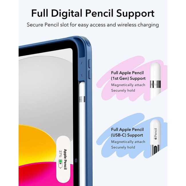 Husa pentru iPad 11 2025 ESR - Flip Hybrid Folio cu functie sleep / wake-up, tip stand si slot pentru stylus - Albastru