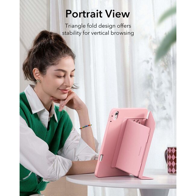 Husa pentru iPad 11 2025 ESR - Flip Hybrid Folio cu functie sleep / wake-up, tip stand si slot pentru stylus - Roz