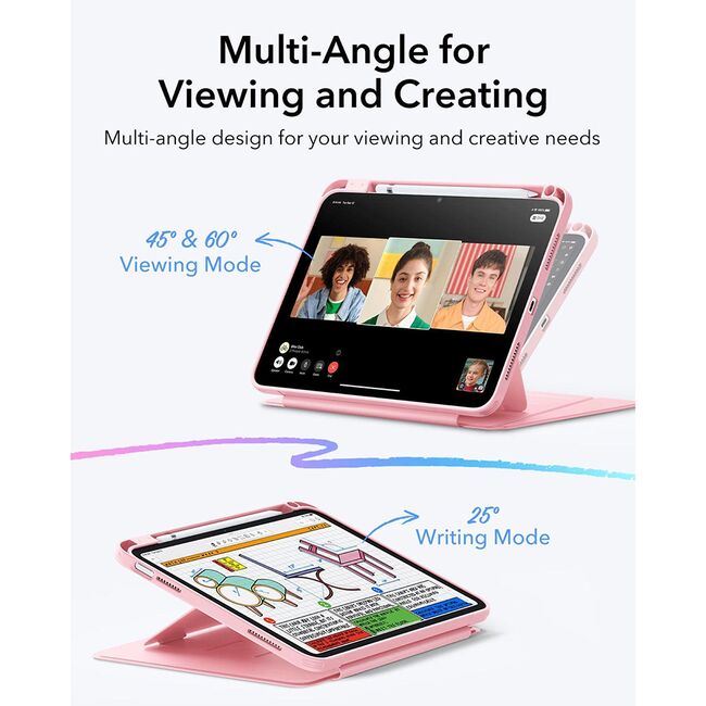 Husa pentru iPad 11 2025 ESR - Flip Hybrid Folio cu functie sleep / wake-up, tip stand si slot pentru stylus - Roz