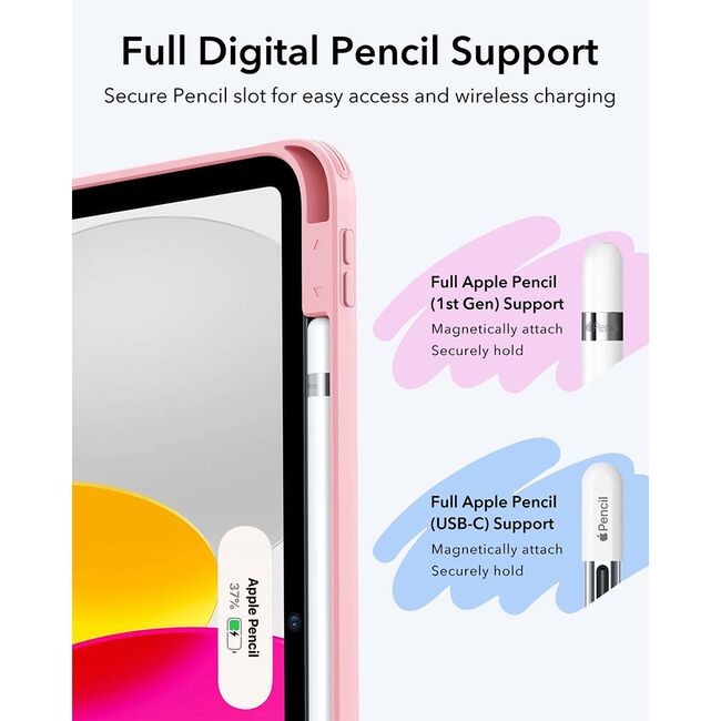 Husa pentru iPad 11 2025 ESR - Flip Hybrid Folio cu functie sleep / wake-up, tip stand si slot pentru stylus - Roz