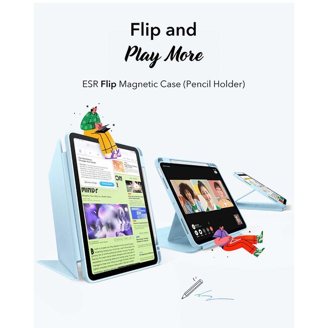 Husa pentru iPad Air 11 2024 / 2025​ M2, M3 ESR - Flip Hybrid Folio cu functie sleep / wake-up, tip stand si slot pentru stylus - Albastru