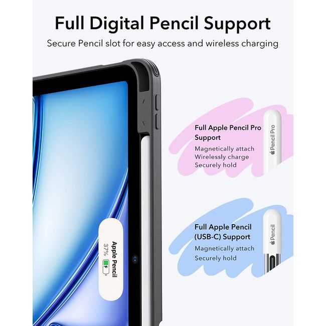 Husa pentru iPad Air 11 2024 / 2025​ M2, M3 ESR - Flip Hybrid Folio cu functie sleep / wake-up, tip stand si slot pentru stylus - Negru