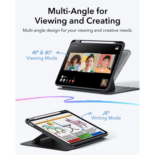 Husa pentru iPad Air 11 2024 / 2025​ M2, M3 ESR - Flip Hybrid Folio cu functie sleep / wake-up, tip stand si slot pentru stylus - Negru