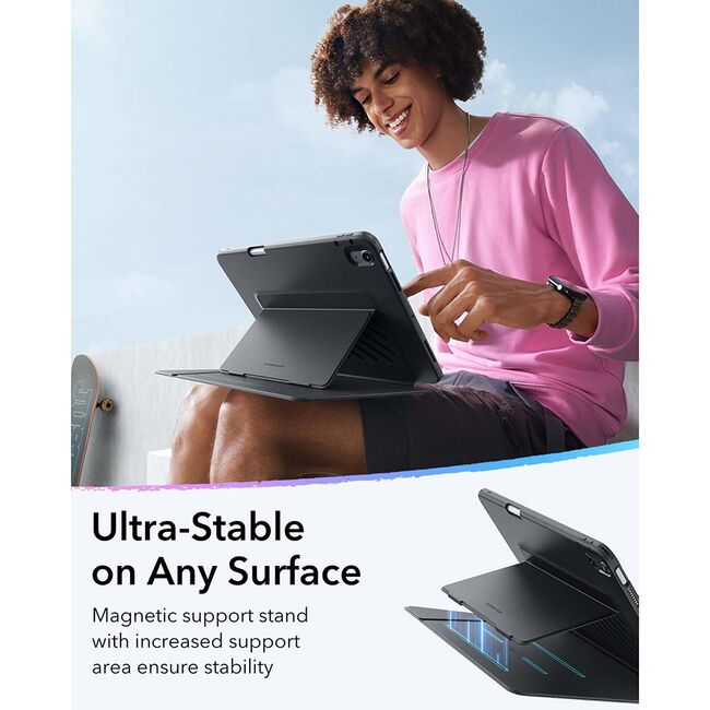 Husa pentru iPad Air 11 2024 / 2025​ M2, M3 ESR - Flip Hybrid Folio cu functie sleep / wake-up, tip stand si slot pentru stylus - Negru