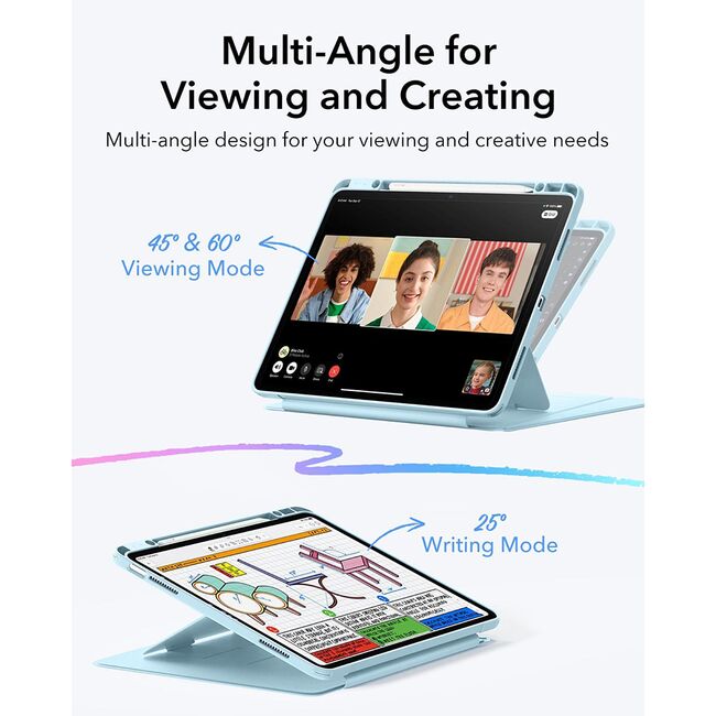 Husa pentru iPad Air 13 (2024, 2025) ESR - Flip Hybrid Folio cu functie sleep / wake-up, tip stand si slot pentru stylus - Albastru