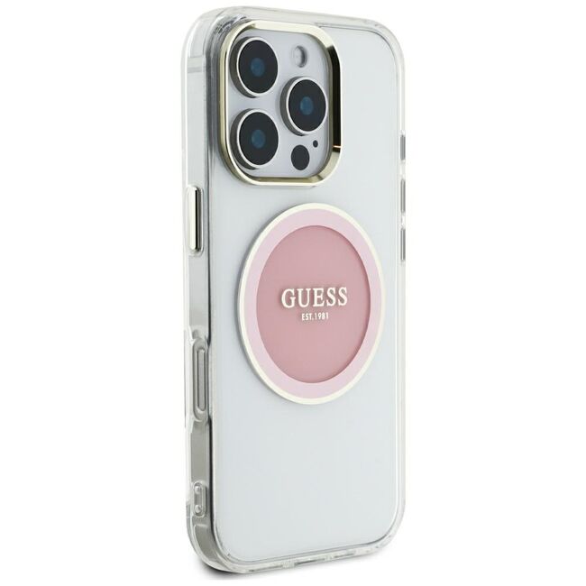 Husa premium pentru  iPhone 16 Pro Max compatibila MagSafe Guess Luxury Series - Alb