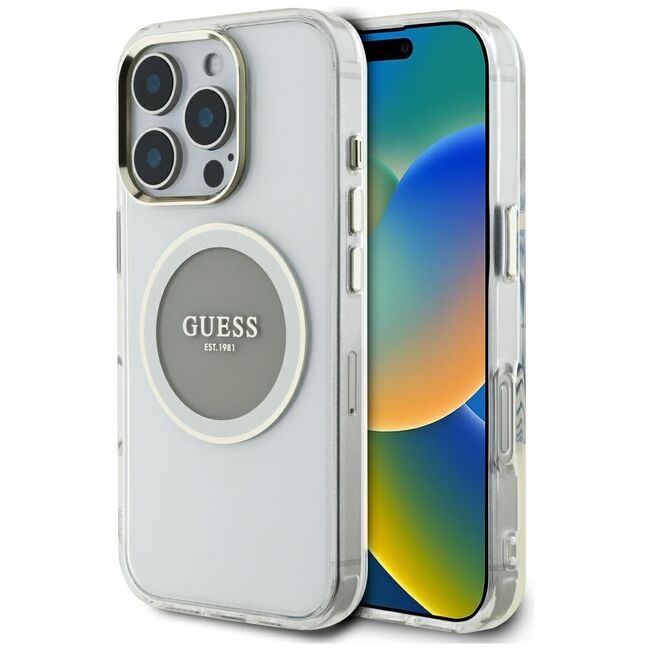 Husa premium pentru  iPhone 16 Pro Max compatibila MagSafe Guess Luxury Series - Argintiu