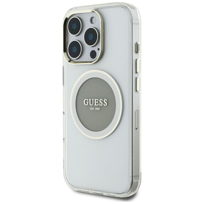 Husa premium pentru  iPhone 16 Pro Max compatibila MagSafe Guess Luxury Series - Argintiu