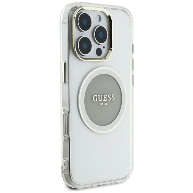 Husa premium pentru  iPhone 16 Pro Max compatibila MagSafe Guess Luxury Series - Argintiu