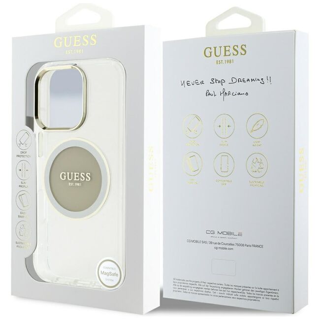 Husa premium pentru  iPhone 16 Pro Max compatibila MagSafe Guess Luxury Series - Argintiu