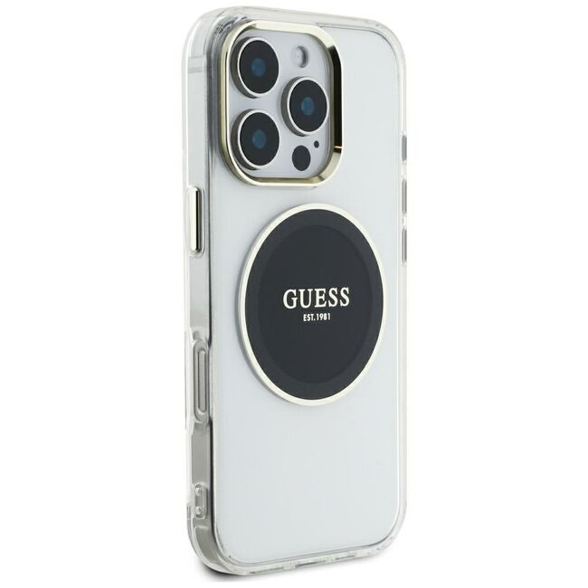 Husa premium pentru  iPhone 16 Pro Max compatibila MagSafe Guess Luxury Series - Clear