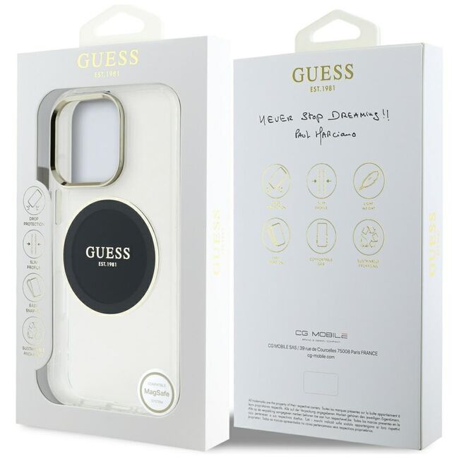 Husa premium pentru  iPhone 16 Pro Max compatibila MagSafe Guess Luxury Series - Clear
