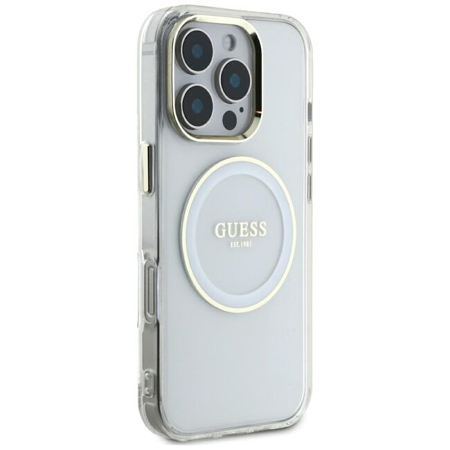 Husa premium pentru  iPhone 16 Pro Max compatibila MagSafe Guess Luxury Series - Clear