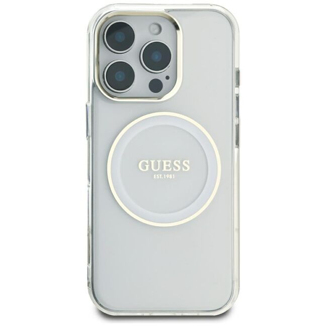 Husa premium pentru  iPhone 16 Pro Max compatibila MagSafe Guess Luxury Series - Clear