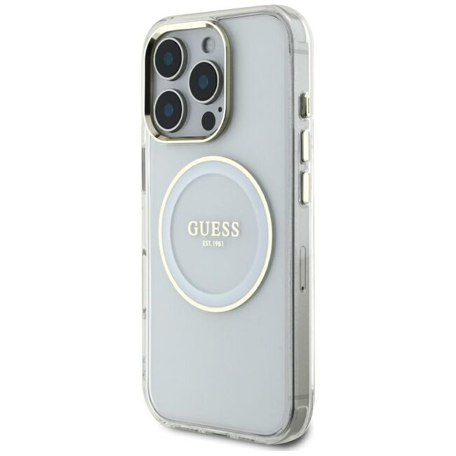 Husa premium pentru  iPhone 16 Pro Max compatibila MagSafe Guess Luxury Series - Clear