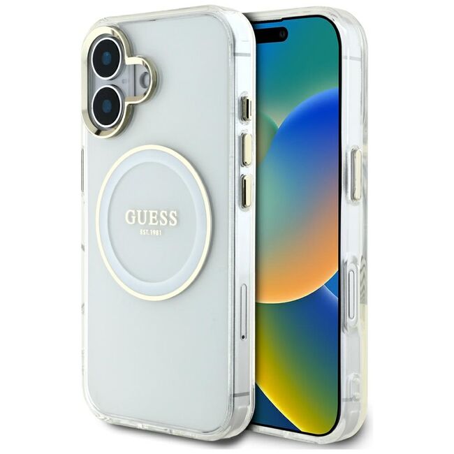 Husa premium pentru  iPhone 16 compatibila MagSafe Guess Luxury Series - Gri