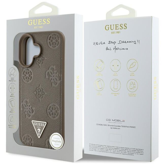 Husa premium pentru  iPhone 16 compatibila MagSafe Guess Luxury Series - Maro