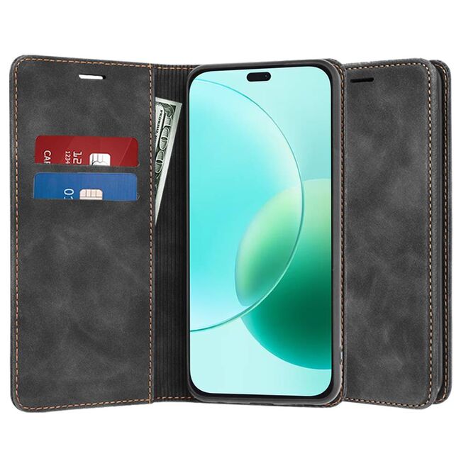 Husa tip carte pentru  Honor 400 Lite Retro Business cu inchidere magnetica, Negru royal