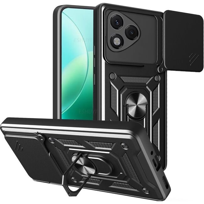 Husa pentru  Honor 400 Lite Ring Armor Kickstand Tough Rugged Cover cu protectie camera, Negru
