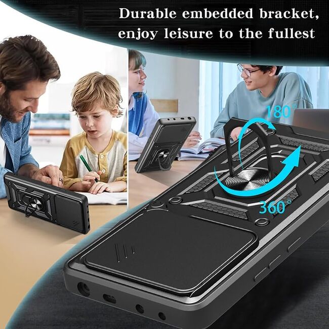 Husa pentru  Motorola Edge 60 Fusion Ring Armor Kickstand Tough Rugged Cover cu protectie camera, Albastru