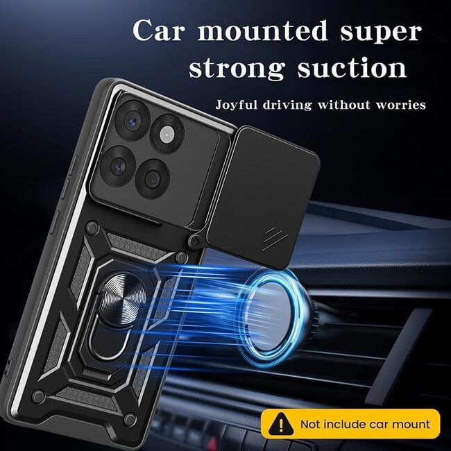 Husa pentru  Motorola Edge 60 Fusion Ring Armor Kickstand Tough Rugged Cover cu protectie camera, Albastru