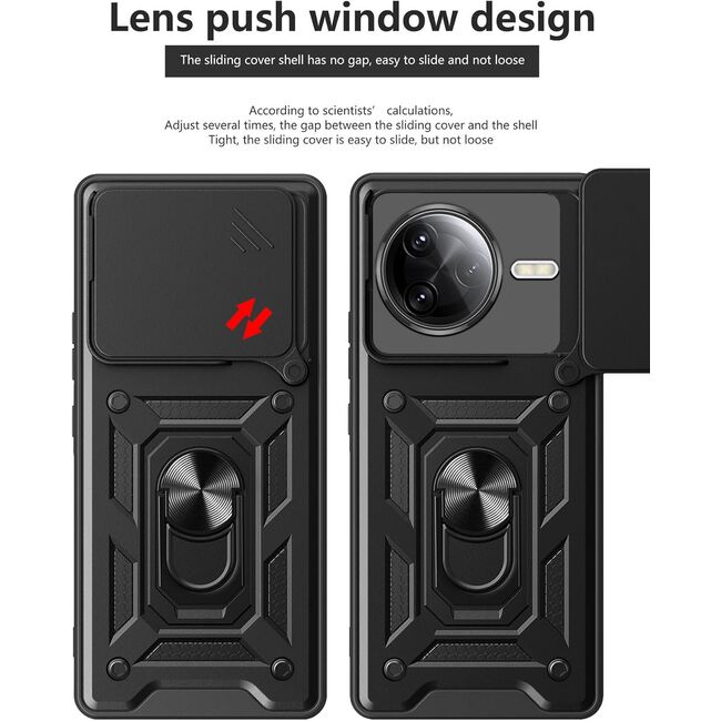 Husa pentru  Poco F7 Ultra Ring Armor Kickstand Tough Rugged Cover cu protectie camera, Negru