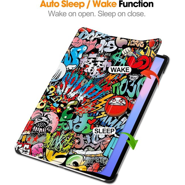 Husa pentru  Samsung Galaxy Tab S10 FE+ Plus 13.1 inch tip stand functie sleep/wake-up, protectie 360 - Graffiti