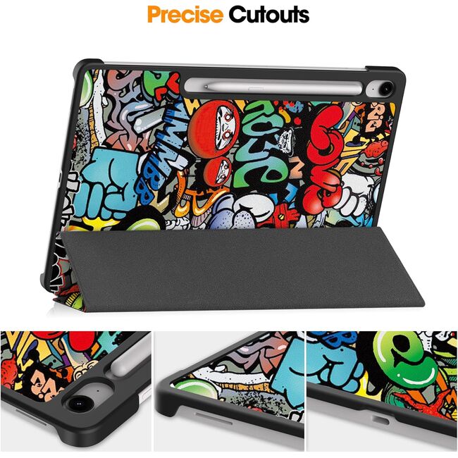 Husa pentru  Samsung Galaxy Tab S10 FE+ Plus 13.1 inch tip stand functie sleep/wake-up, protectie 360 - Graffiti