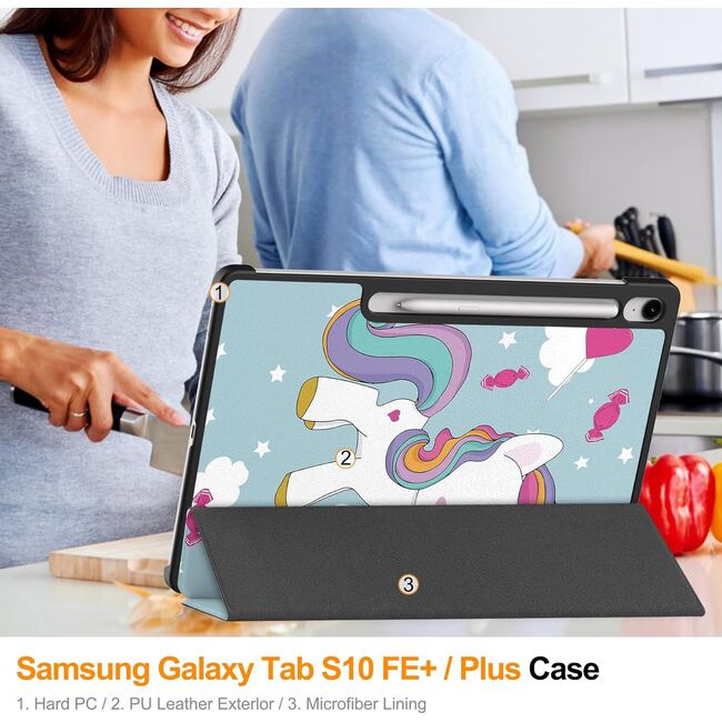 Husa pentru  Samsung Galaxy Tab S10 FE+ Plus 13.1 inch tip stand functie sleep/wake-up, protectie 360 - Unicorn