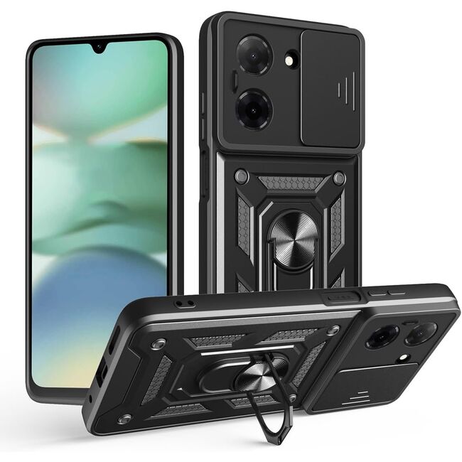 Husa pentru  Xiaomi Redmi A5 4G Ring Armor Kickstand Tough Rugged Cover cu protectie camera, Negru