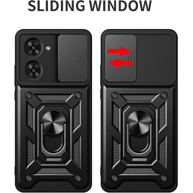 Husa pentru  Xiaomi Redmi A5 4G Ring Armor Kickstand Tough Rugged Cover cu protectie camera, Negru
