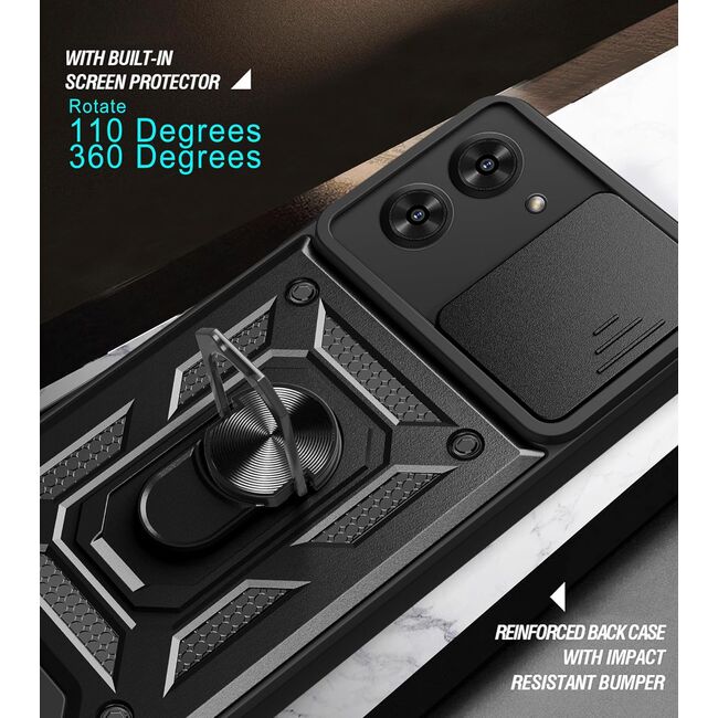 Husa pentru  Xiaomi Redmi A5 4G Ring Armor Kickstand Tough Rugged Cover cu protectie camera, Negru
