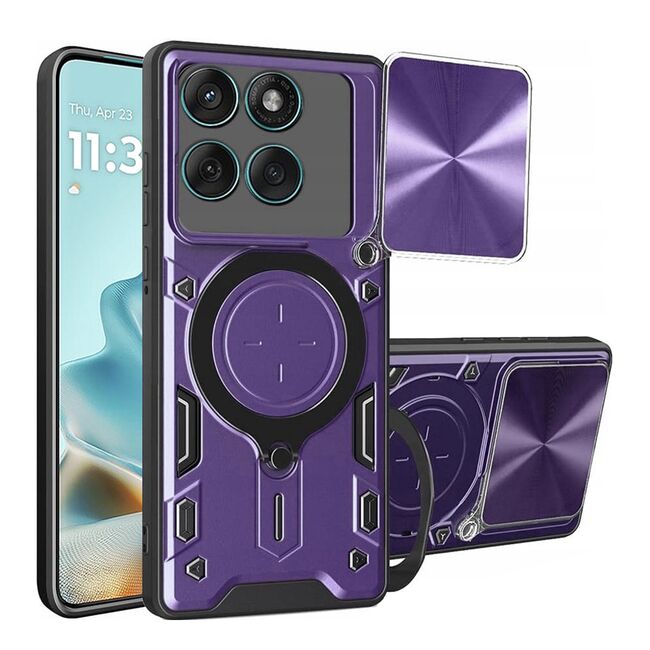 Husa pentru  Motorola Edge 60 Fusion cu protecție pentru cameră și suport magnetic integrat Ring Shockproof, Mov