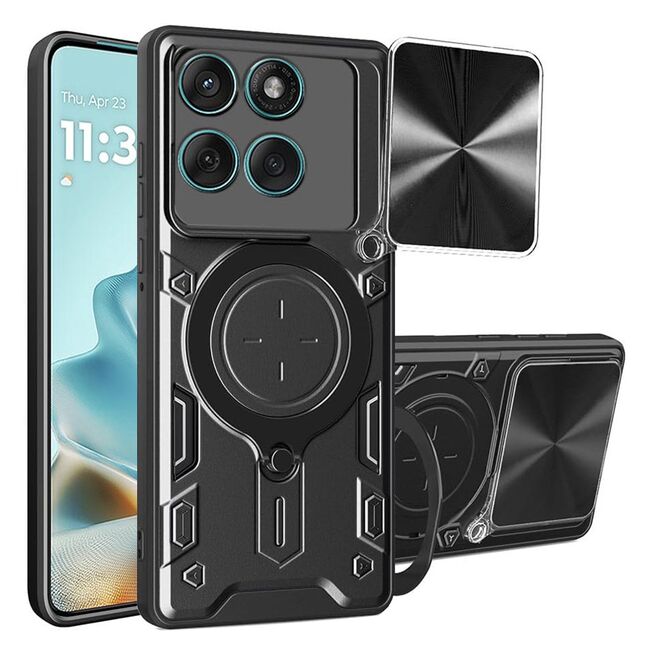 Husa pentru  Motorola Edge 60 Fusion cu protecție pentru cameră și suport magnetic integrat Ring Shockproof, Negru