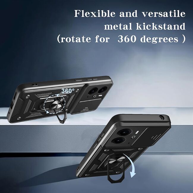 Husa pentru  Realme 14 / 14T Ring Armor Kickstand Tough Rugged Cover cu protectie camera, Negru
