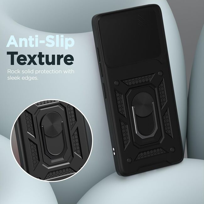 Husa pentru  Realme 14 / 14T Ring Armor Kickstand Tough Rugged Cover cu protectie camera, Negru