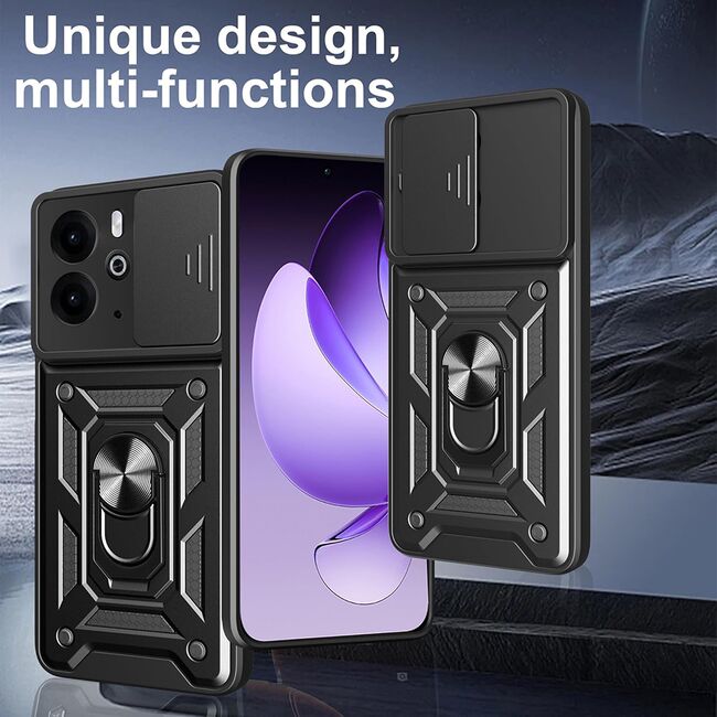 Husa pentru  Realme 14 / 14T Ring Armor Kickstand Tough Rugged Cover cu protectie camera, Negru
