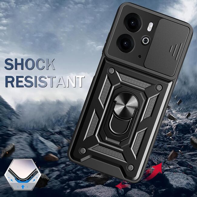 Husa pentru  Realme 14 / 14T Ring Armor Kickstand Tough Rugged Cover cu protectie camera, Negru