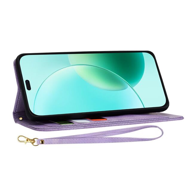Husa tip carte pentru  Honor 400 Lite, functie stand si port carduri, Mov