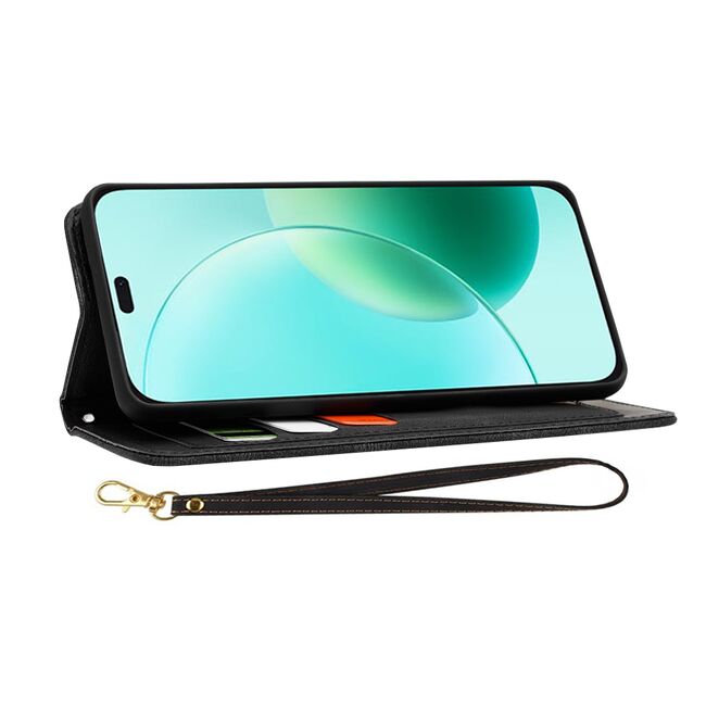 Husa tip carte pentru  Honor 400 Lite, functie stand si port carduri, Negru