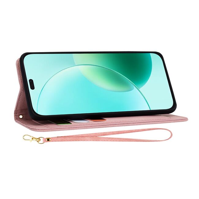 Husa tip carte pentru  Honor 400 Lite, functie stand si port carduri, Roz