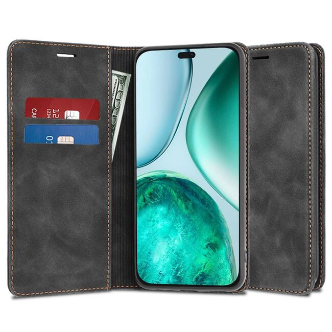 Husa tip carte pentru  Honor X8c Retro Business cu inchidere magnetica, Negru royal