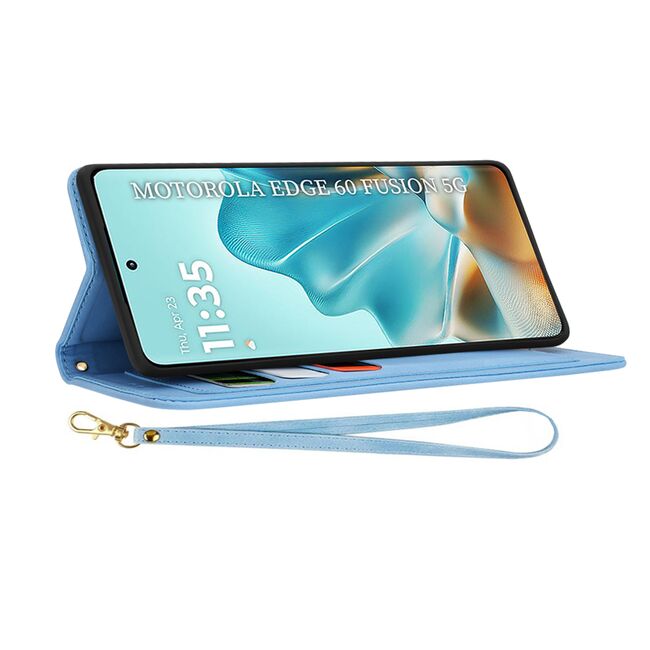 Husa tip carte pentru  Motorola Edge 60 Fusion, functie stand si port carduri, Albastru