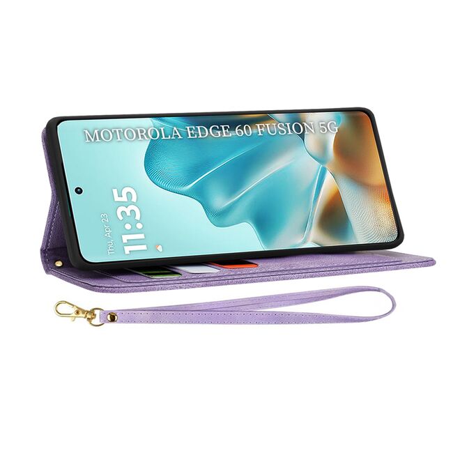 Husa tip carte pentru  Motorola Edge 60 Fusion, functie stand si port carduri, Mov