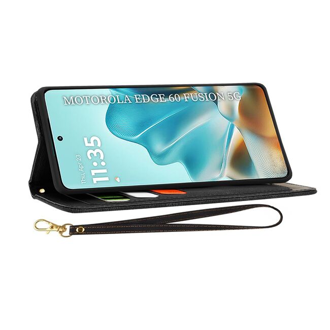 Husa tip carte pentru  Motorola Edge 60 Fusion, functie stand si port carduri, Negru