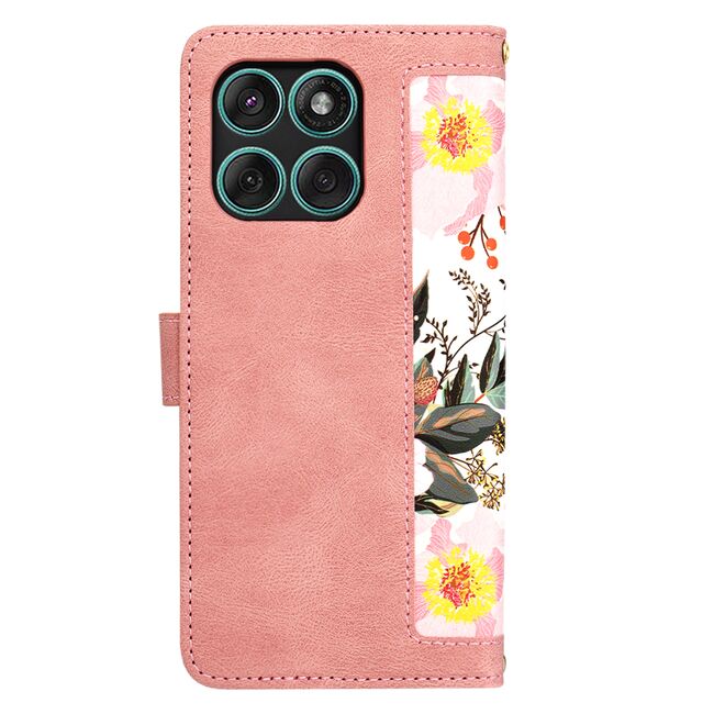 Husa tip carte pentru  Motorola Edge 60 Fusion, functie stand si port carduri, Roz