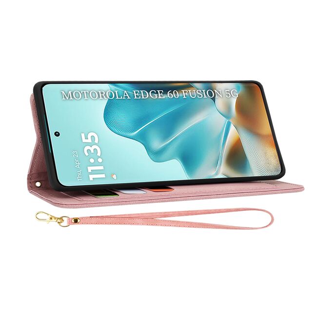 Husa tip carte pentru  Motorola Edge 60 Fusion, functie stand si port carduri, Roz