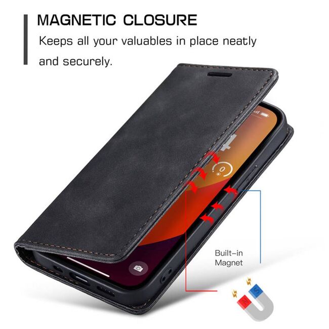 Husa tip carte pentru  Xiaomi Redmi Note 14 4G Retro Business cu inchidere magnetica, Negru